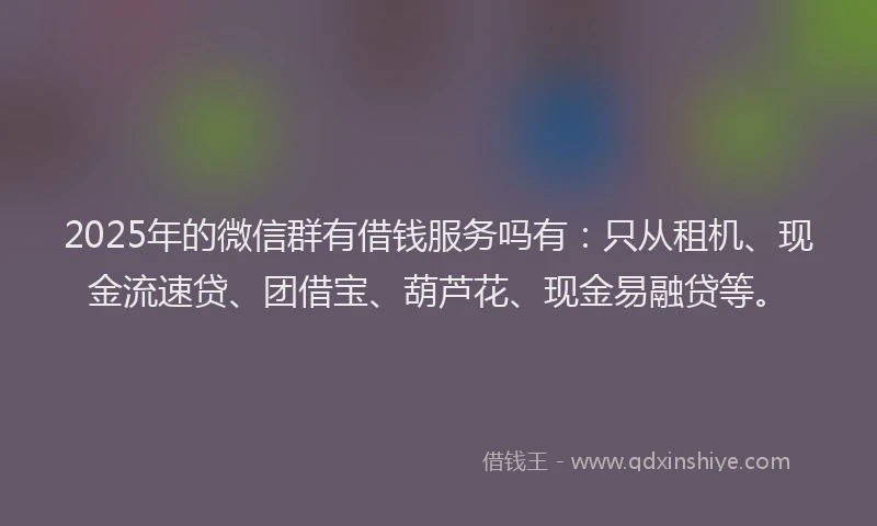 2025年的微信群有借钱服务吗有：只从租机、现金流速贷、团借宝、葫芦花、现金易融贷等。