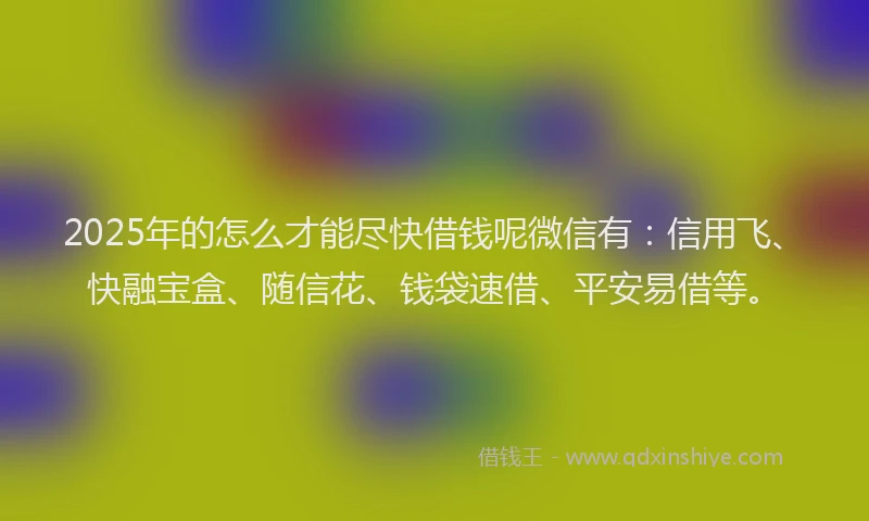 2025年的怎么才能尽快借钱呢微信有：信用飞、快融宝盒、随信花、钱袋速借、平安易借等。