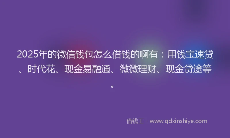 2025年的微信钱包怎么借钱的啊有：用钱宝速贷、时代花、现金易融通、微微理财、现金贷途等。