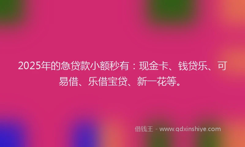 2025年的急贷款小额秒有：现金卡、钱贷乐、可易借、乐借宝贷、新一花等。