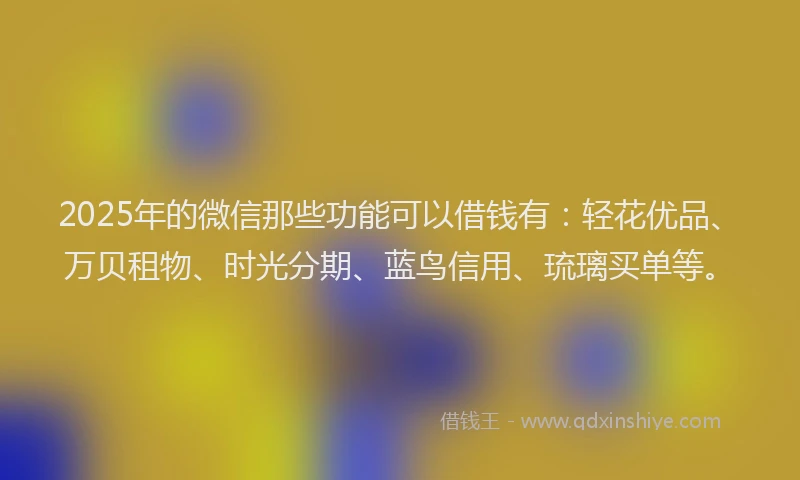 2025年的微信那些功能可以借钱有：轻花优品、万贝租物、时光分期、蓝鸟信用、琉璃买单等。