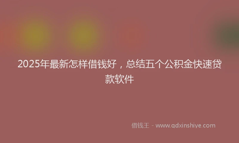 2025年最新怎样借钱好，总结五个公积金快速贷款软件