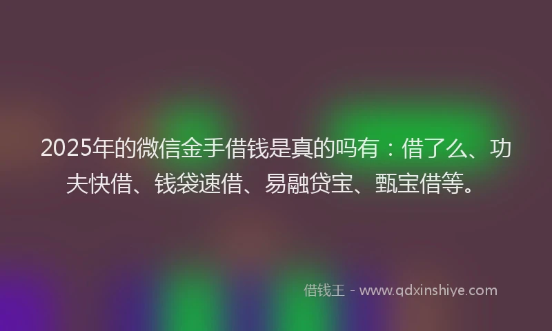 2025年的微信金手借钱是真的吗有：借了么、功夫快借、钱袋速借、易融贷宝、甄宝借等。