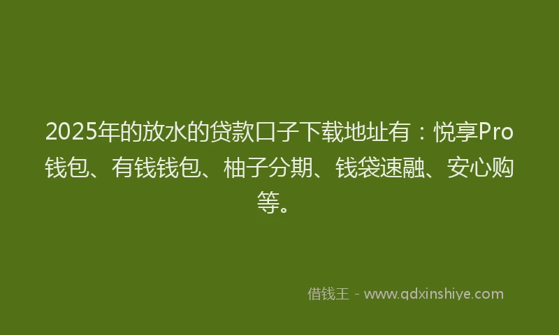 2025年的放水的贷款口子下载地址有：悦享Pro钱包、有钱钱包、柚子分期、钱袋速融、安心购等。