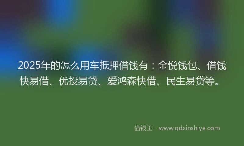 2025年的怎么用车抵押借钱有：金悦钱包、借钱快易借、优投易贷、爱鸿森快借、民生易贷等。