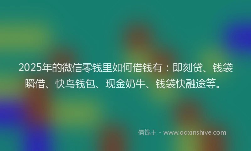 2025年的微信零钱里如何借钱有：即刻贷、钱袋瞬借、快鸟钱包、现金奶牛、钱袋快融途等。