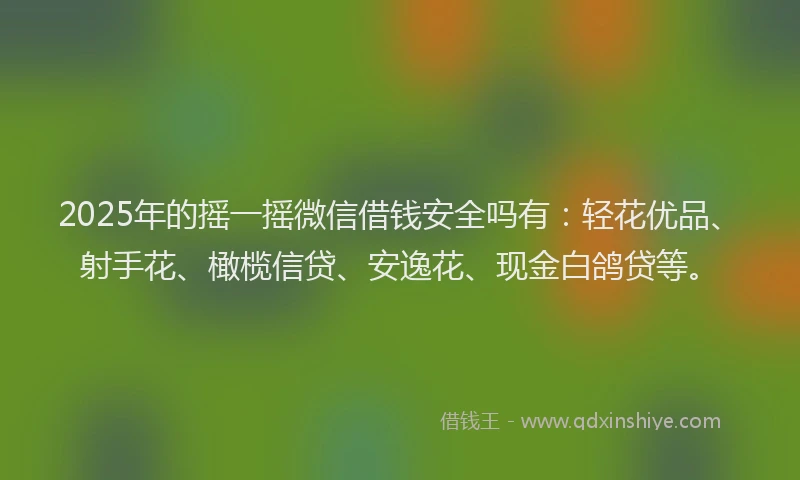 2025年的摇一摇微信借钱安全吗有：轻花优品、射手花、橄榄信贷、安逸花、现金白鸽贷等。