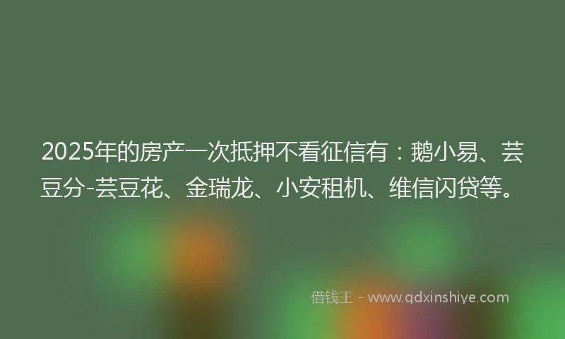 2025年的房产一次抵押不看征信有：鹅小易、芸豆分-芸豆花、金瑞龙、小安租机、维信闪贷等。
