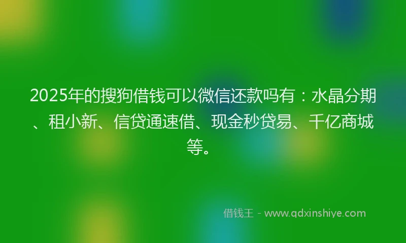 2025年的搜狗借钱可以微信还款吗有：水晶分期、租小新、信贷通速借、现金秒贷易、千亿商城等。