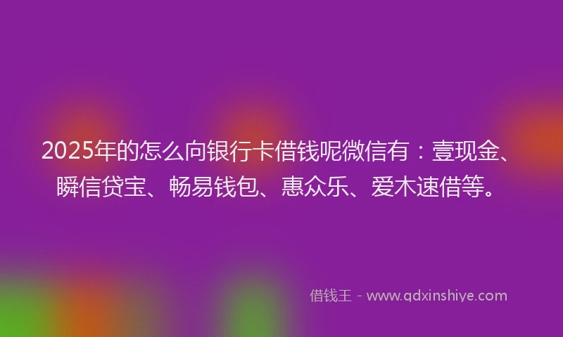 2025年的怎么向银行卡借钱呢微信有：壹现金、瞬信贷宝、畅易钱包、惠众乐、爱木速借等。