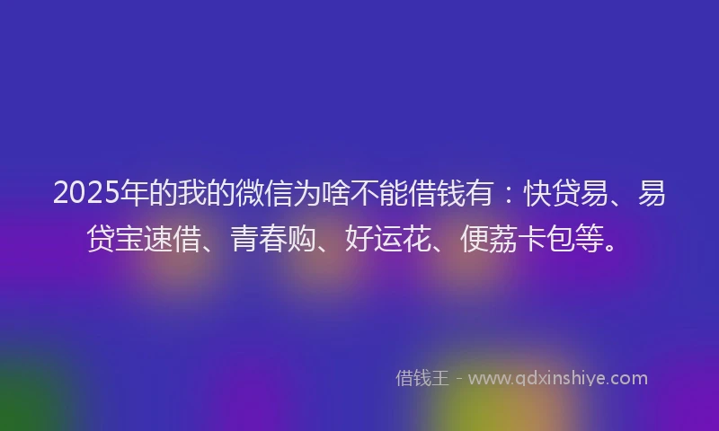 2025年的我的微信为啥不能借钱有：快贷易、易贷宝速借、青春购、好运花、便荔卡包等。