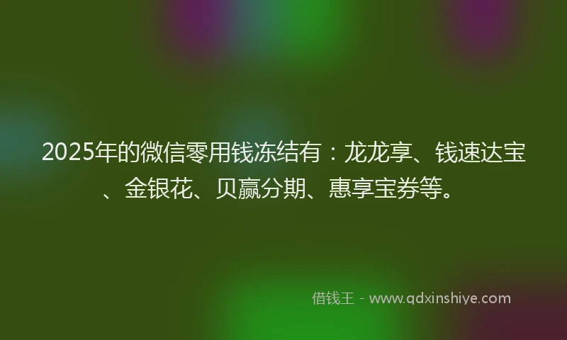 2025年的微信零用钱冻结有：龙龙享、钱速达宝、金银花、贝赢分期、惠享宝券等。