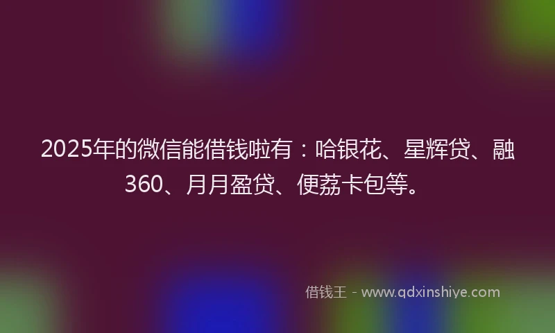 2025年的微信能借钱啦有：哈银花、星辉贷、融360、月月盈贷、便荔卡包等。