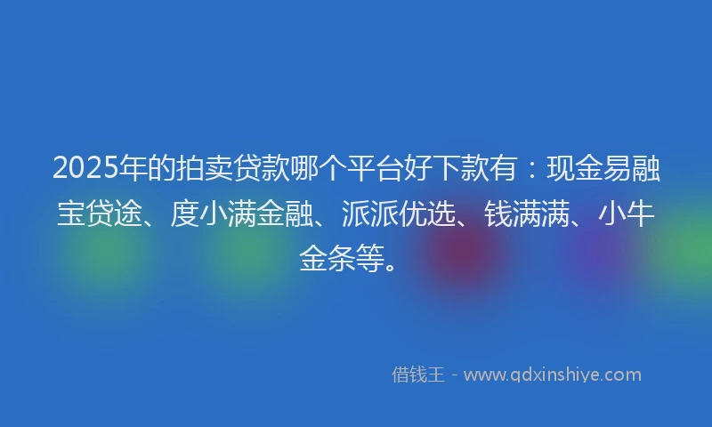 2025年的拍卖贷款哪个平台好下款有：现金易融宝贷途、度小满金融、派派优选、钱满满、小牛金条等。