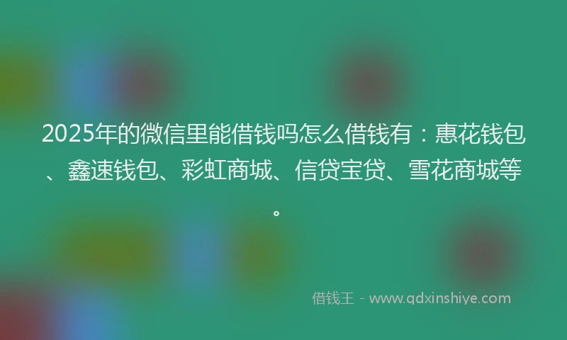 2025年的微信里能借钱吗怎么借钱有：惠花钱包、鑫速钱包、彩虹商城、信贷宝贷、雪花商城等。