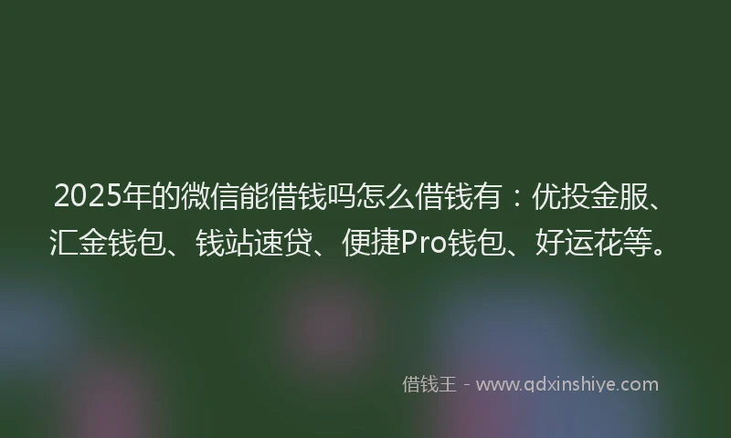 2025年的微信能借钱吗怎么借钱有：优投金服、汇金钱包、钱站速贷、便捷Pro钱包、好运花等。