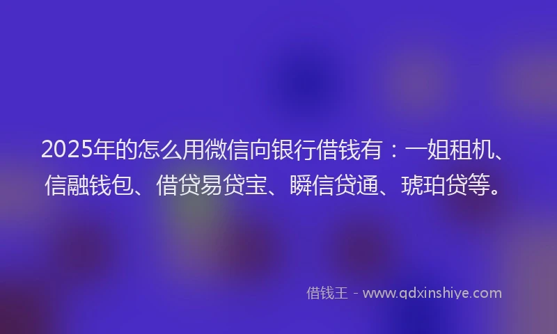 2025年的怎么用微信向银行借钱有：一姐租机、信融钱包、借贷易贷宝、瞬信贷通、琥珀贷等。