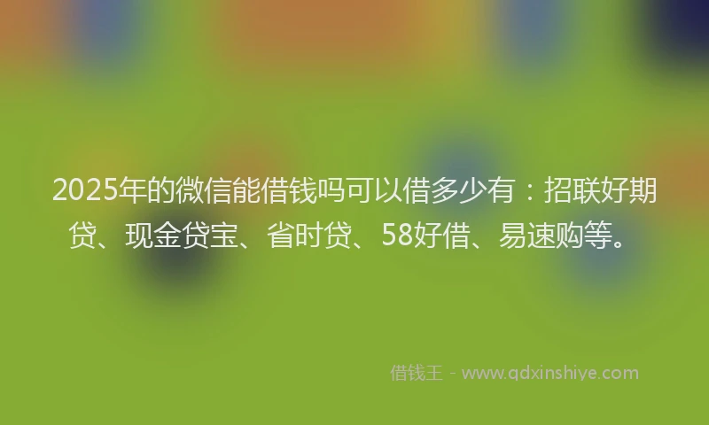 2025年的微信能借钱吗可以借多少有：招联好期贷、现金贷宝、省时贷、58好借、易速购等。