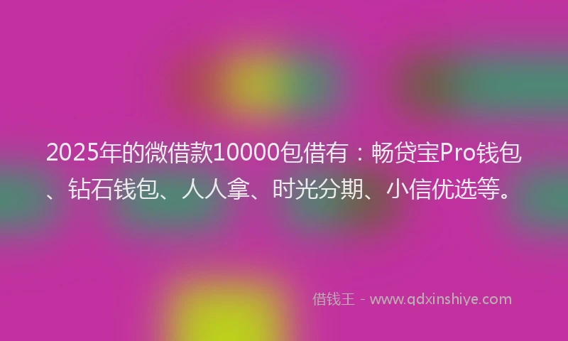2025年的微借款10000包借有：畅贷宝Pro钱包、钻石钱包、人人拿、时光分期、小信优选等。