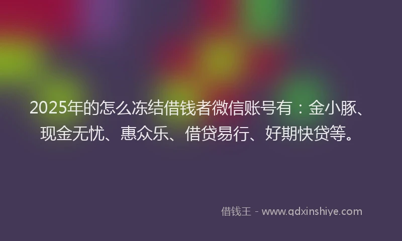 2025年的怎么冻结借钱者微信账号有：金小豚、现金无忧、惠众乐、借贷易行、好期快贷等。
