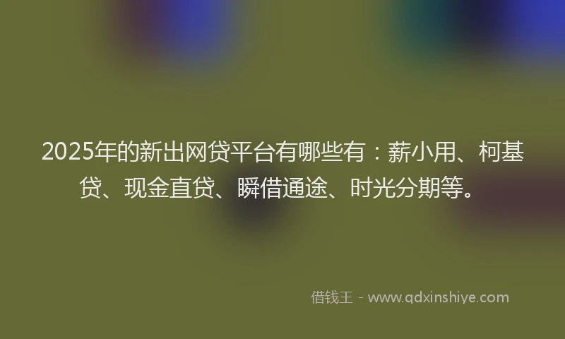2025年的新出网贷平台有哪些有：薪小用、柯基贷、现金直贷、瞬借通途、时光分期等。