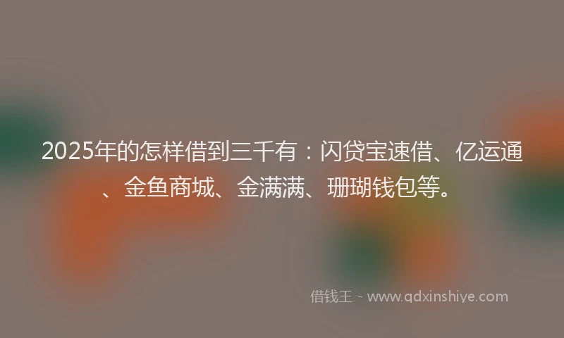 2025年的怎样借到三千有：闪贷宝速借、亿运通、金鱼商城、金满满、珊瑚钱包等。