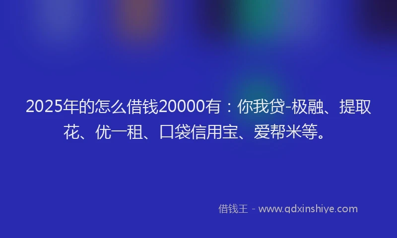 2025年的怎么借钱20000有：你我贷-极融、提取花、优一租、口袋信用宝、爱帮米等。