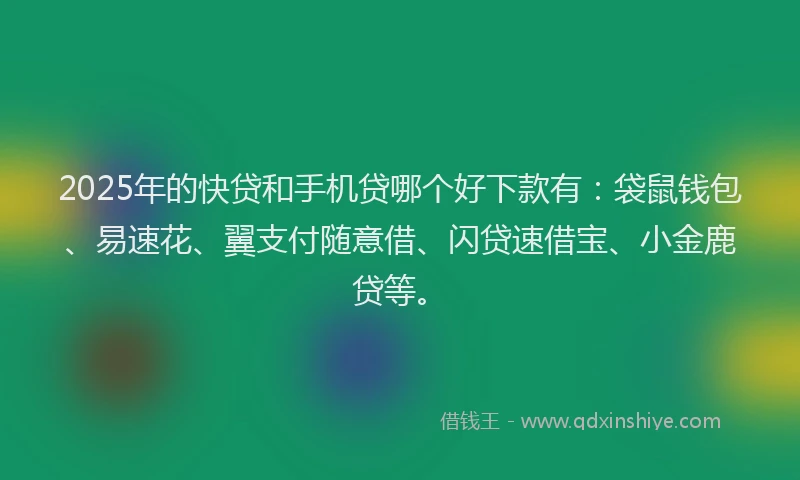 2025年的快贷和手机贷哪个好下款有：袋鼠钱包、易速花、翼支付随意借、闪贷速借宝、小金鹿贷等。