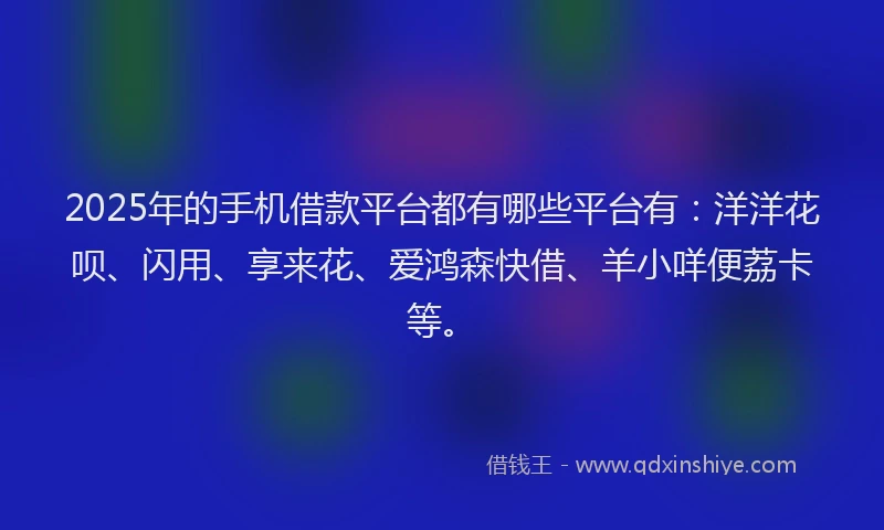 2025年的手机借款平台都有哪些平台有：洋洋花呗、闪用、享来花、爱鸿森快借、羊小咩便荔卡等。