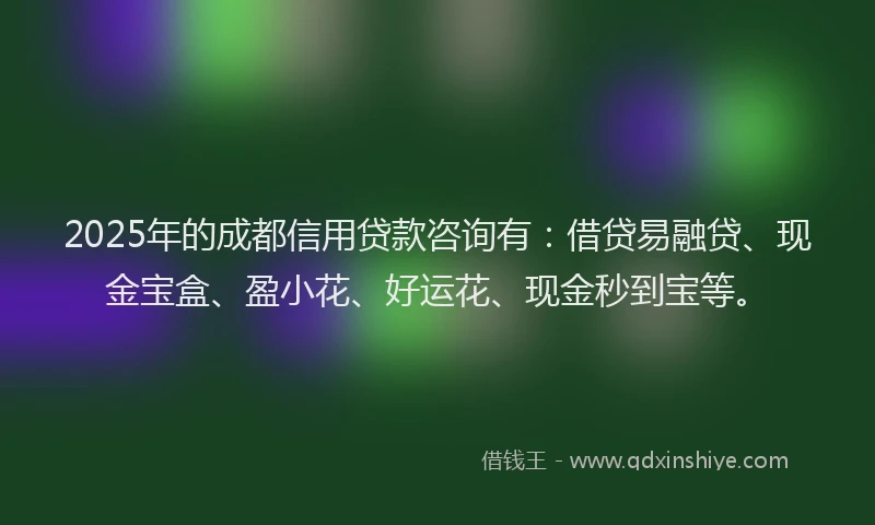 2025年的成都信用贷款咨询有：借贷易融贷、现金宝盒、盈小花、好运花、现金秒到宝等。