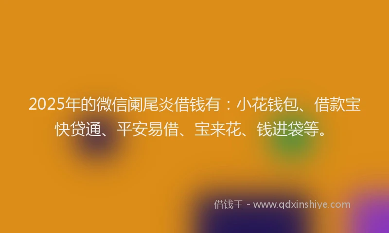 2025年的微信阑尾炎借钱有：小花钱包、借款宝快贷通、平安易借、宝来花、钱进袋等。