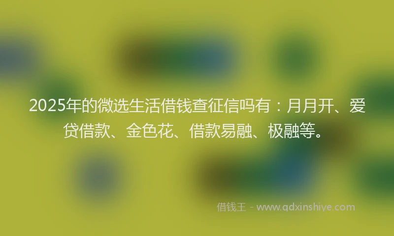 2025年的微选生活借钱查征信吗有：月月开、爱贷借款、金色花、借款易融、极融等。