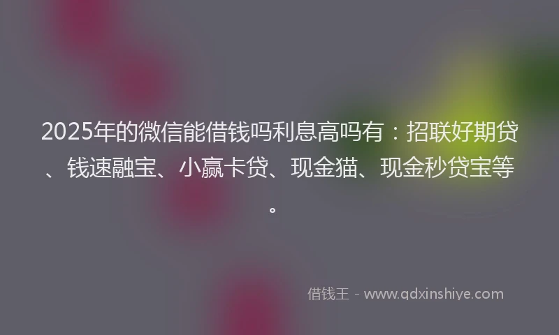 2025年的微信能借钱吗利息高吗有：招联好期贷、钱速融宝、小赢卡贷、现金猫、现金秒贷宝等。