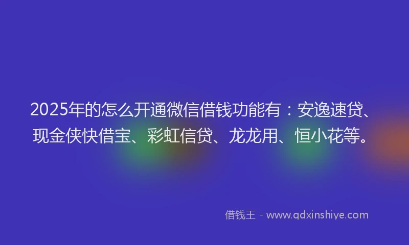 2025年的怎么开通微信借钱功能有：安逸速贷、现金侠快借宝、彩虹信贷、龙龙用、恒小花等。