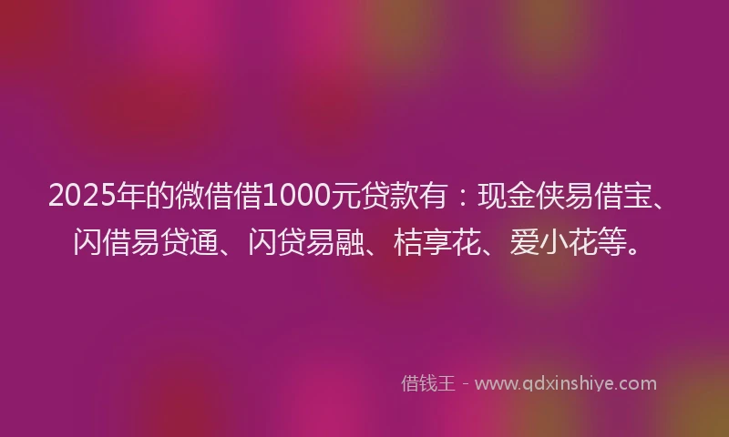 2025年的微借借1000元贷款有：现金侠易借宝、闪借易贷通、闪贷易融、桔享花、爱小花等。