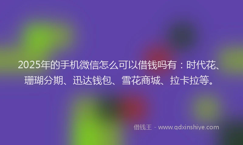 2025年的手机微信怎么可以借钱吗有：时代花、珊瑚分期、迅达钱包、雪花商城、拉卡拉等。