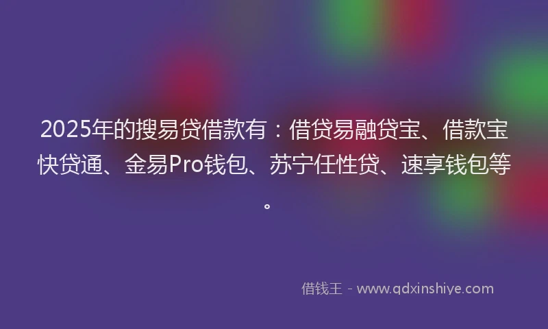 2025年的搜易贷借款有：借贷易融贷宝、借款宝快贷通、金易Pro钱包、苏宁任性贷、速享钱包等。