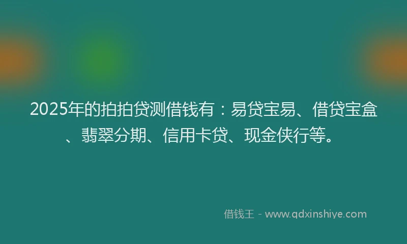 2025年的拍拍贷测借钱有：易贷宝易、借贷宝盒、翡翠分期、信用卡贷、现金侠行等。