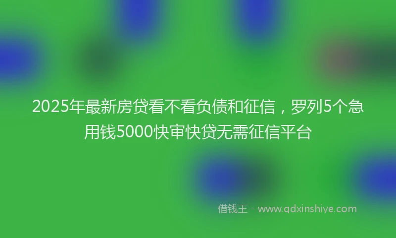2025年最新房贷看不看负债和征信，罗列5个急用钱5000快审快贷无需征信平台