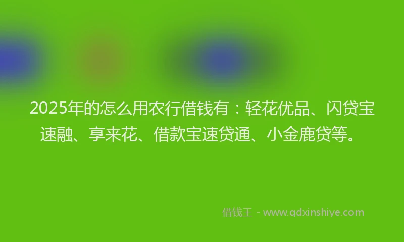 2025年的怎么用农行借钱有：轻花优品、闪贷宝速融、享来花、借款宝速贷通、小金鹿贷等。