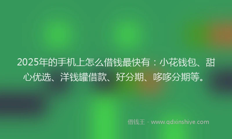 2025年的手机上怎么借钱最快有：小花钱包、甜心优选、洋钱罐借款、好分期、哆哆分期等。