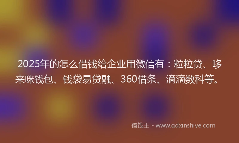 2025年的怎么借钱给企业用微信有：粒粒贷、哆来咪钱包、钱袋易贷融、360借条、滴滴数科等。