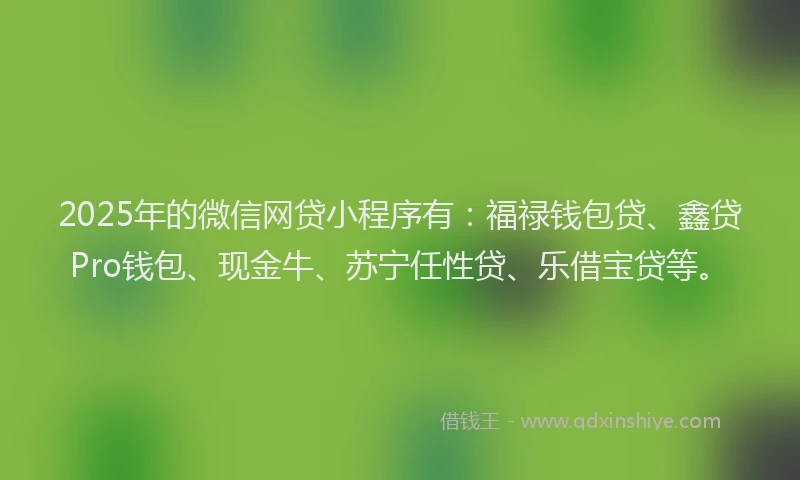 2025年的微信网贷小程序有：福禄钱包贷、鑫贷Pro钱包、现金牛、苏宁任性贷、乐借宝贷等。