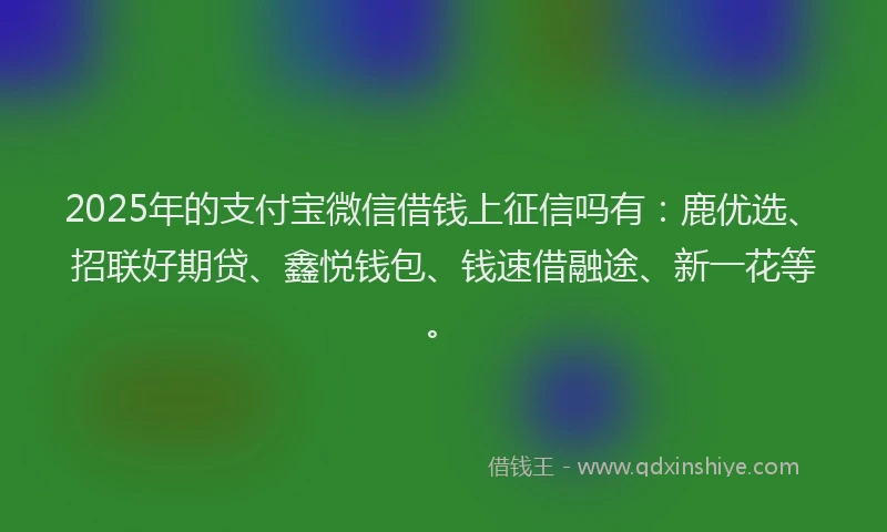 2025年的支付宝微信借钱上征信吗有：鹿优选、招联好期贷、鑫悦钱包、钱速借融途、新一花等。