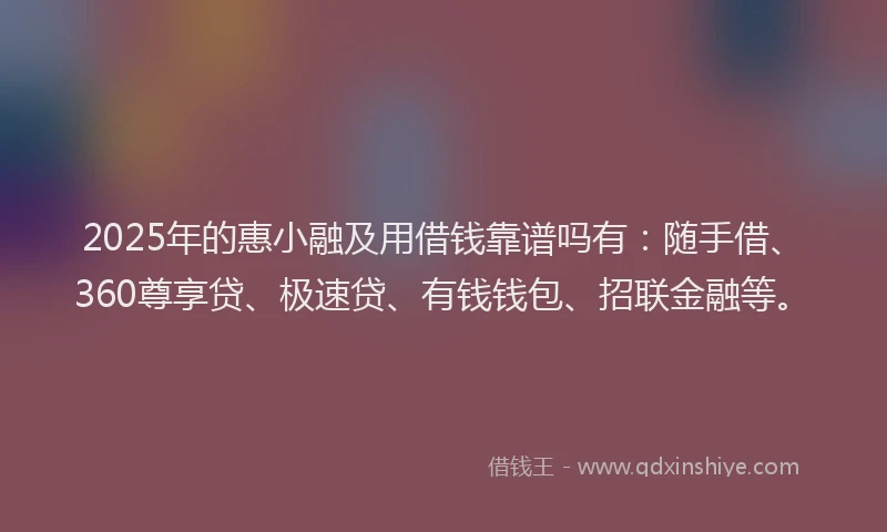 2025年的惠小融及用借钱靠谱吗有：随手借、360尊享贷、极速贷、有钱钱包、招联金融等。