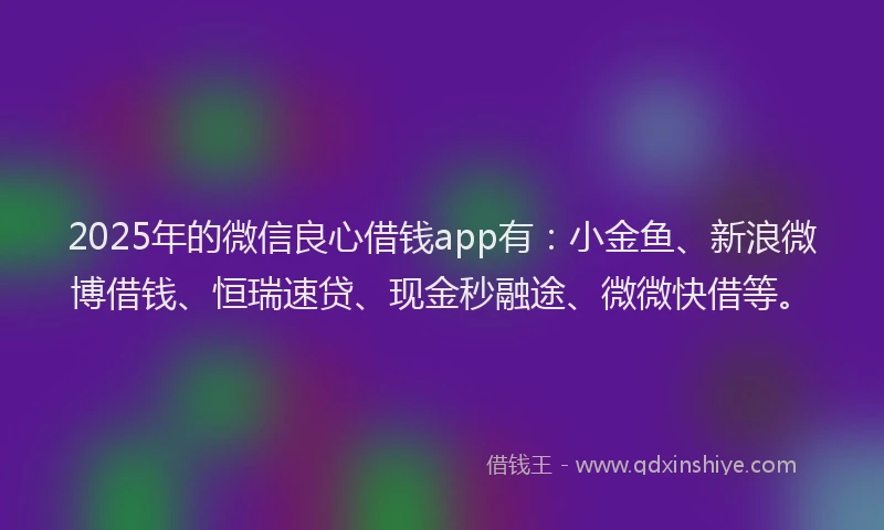 2025年的微信良心借钱app有：小金鱼、新浪微博借钱、恒瑞速贷、现金秒融途、微微快借等。