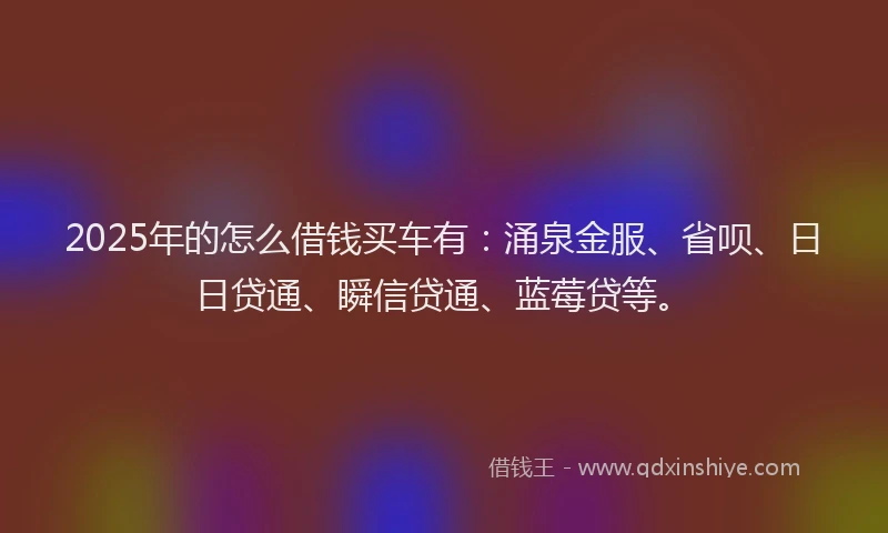2025年的怎么借钱买车有：涌泉金服、省呗、日日贷通、瞬信贷通、蓝莓贷等。