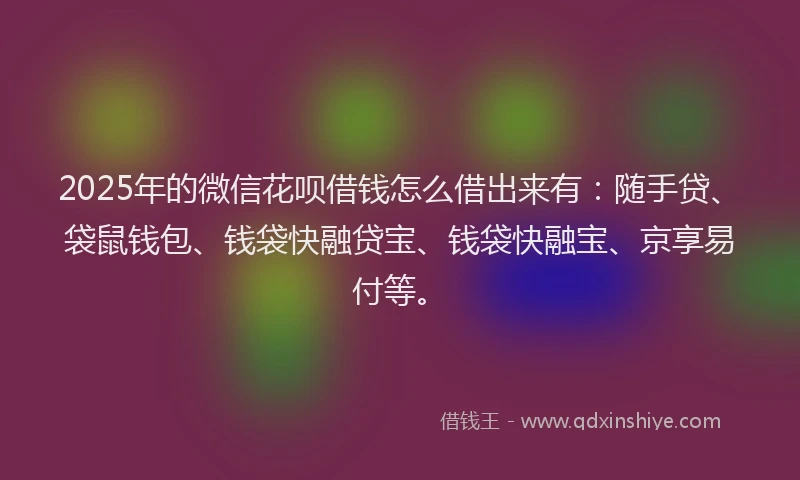 2025年的微信花呗借钱怎么借出来有：随手贷、袋鼠钱包、钱袋快融贷宝、钱袋快融宝、京享易付等。