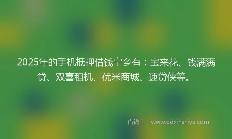 2025年的手机抵押借钱宁乡有：宝来花、钱满满贷、双喜租机、优米商城、速贷侠等。