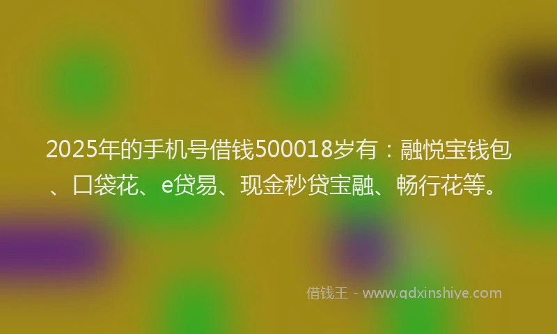 2025年的手机号借钱500018岁有：融悦宝钱包、口袋花、e贷易、现金秒贷宝融、畅行花等。